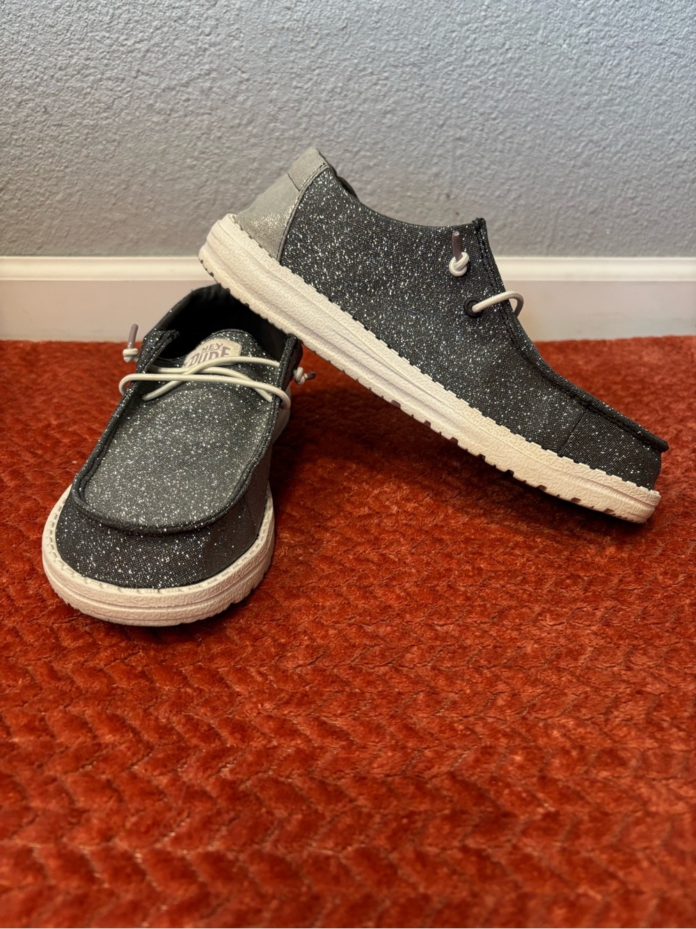 Hey Dude Wally Sparkle Slip-On in Black and White